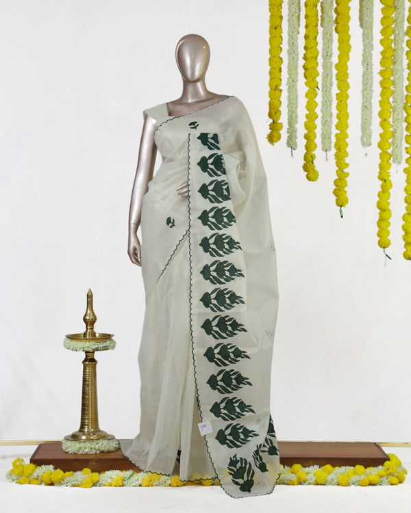 Emerald Leaf Tissue Organza Saree