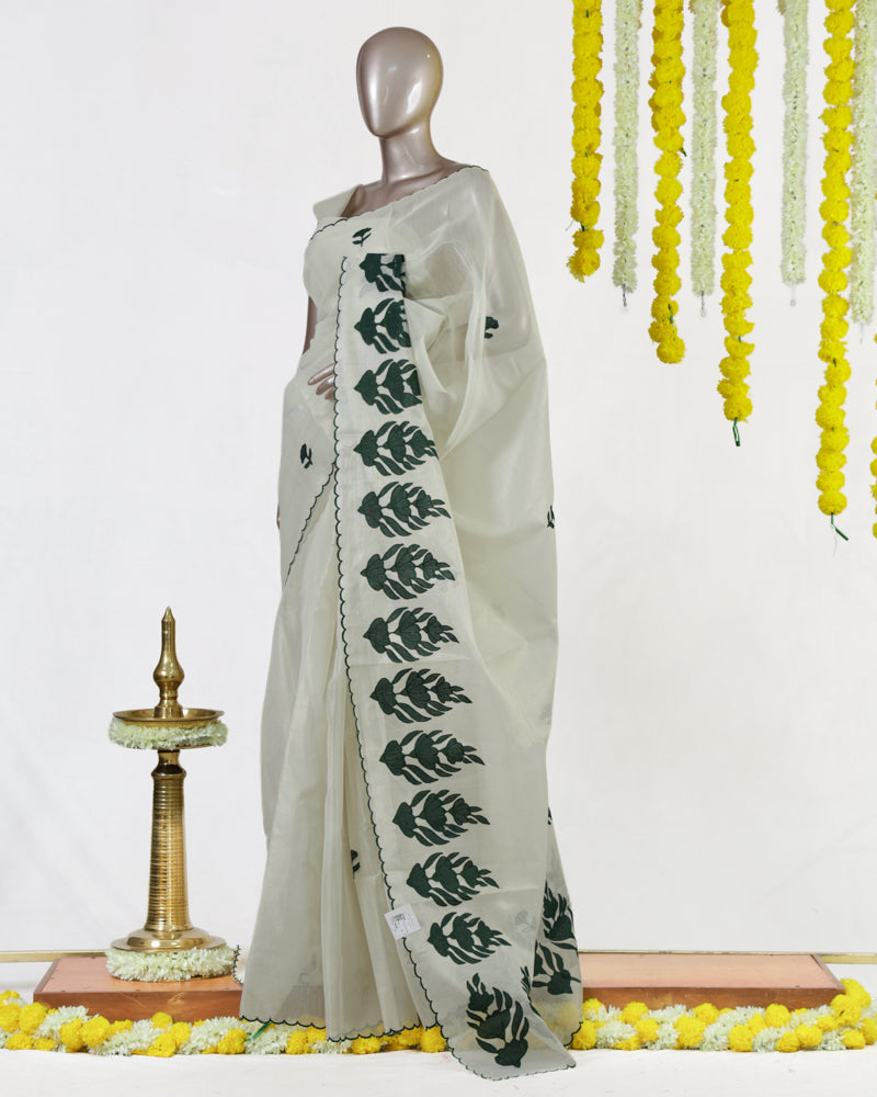 Emerald Leaf Tissue Organza Saree
