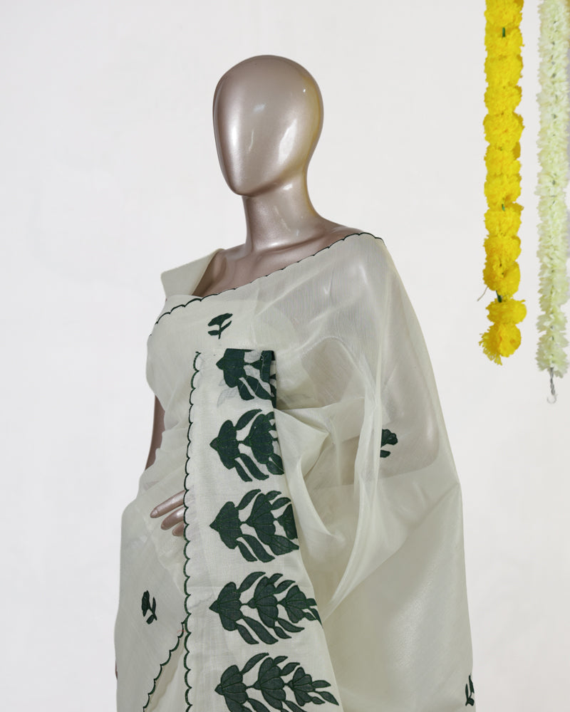 Emerald Leaf Tissue Organza Saree