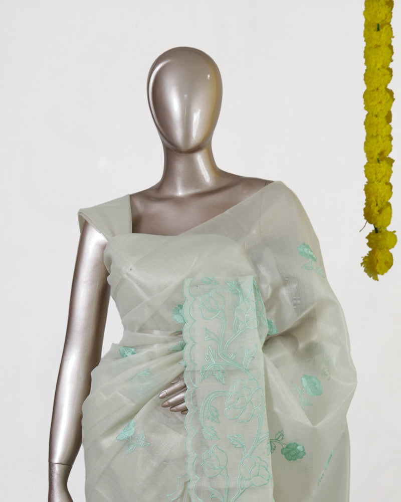 Mint Blossom Tissue Organza Saree