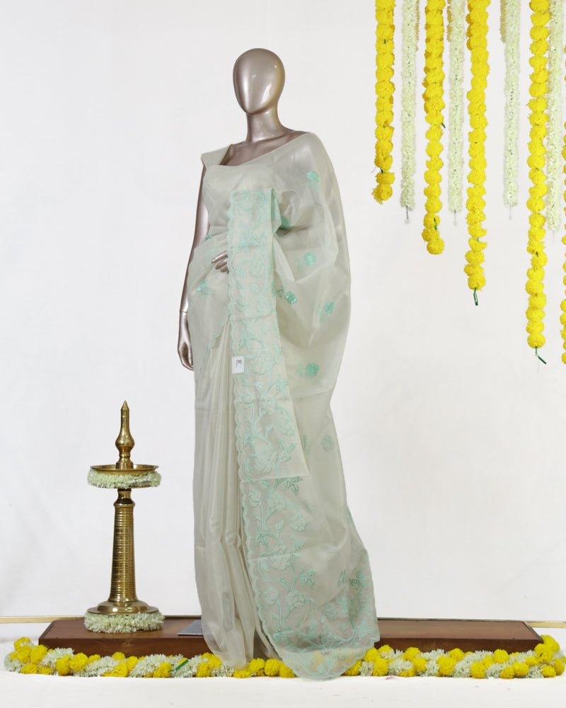 Mint Blossom Tissue Organza Saree