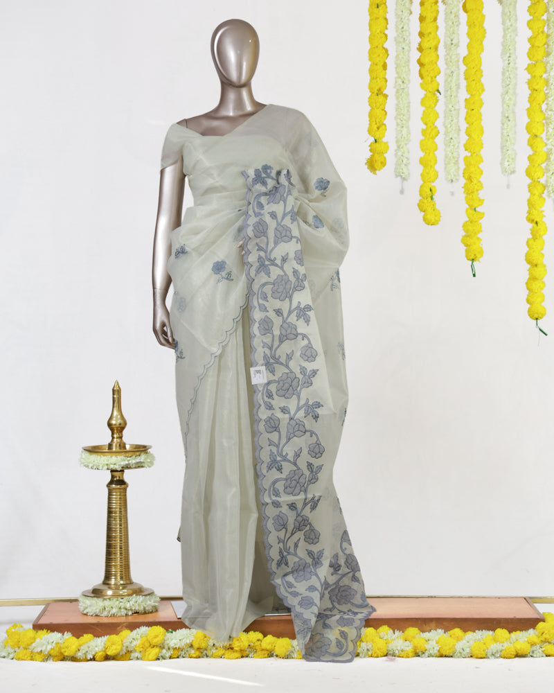 Silver Bloom Tissue Organza Saree
