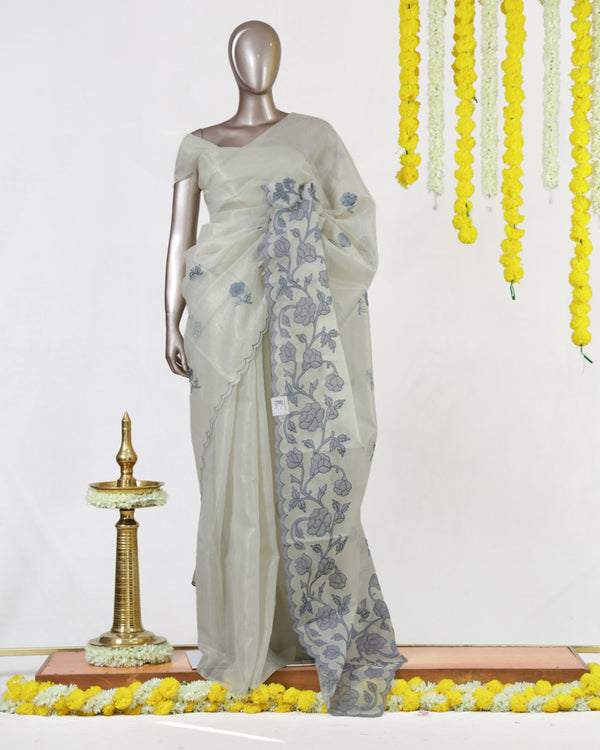 Silver Bloom Tissue Organza Saree