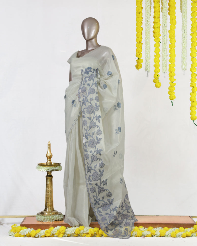 Silver Bloom Tissue Organza Saree