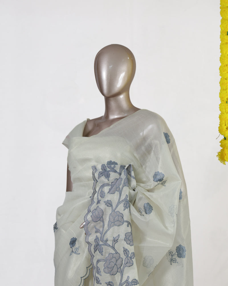 Silver Bloom Tissue Organza Saree