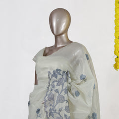 Silver Bloom Tissue Organza Saree