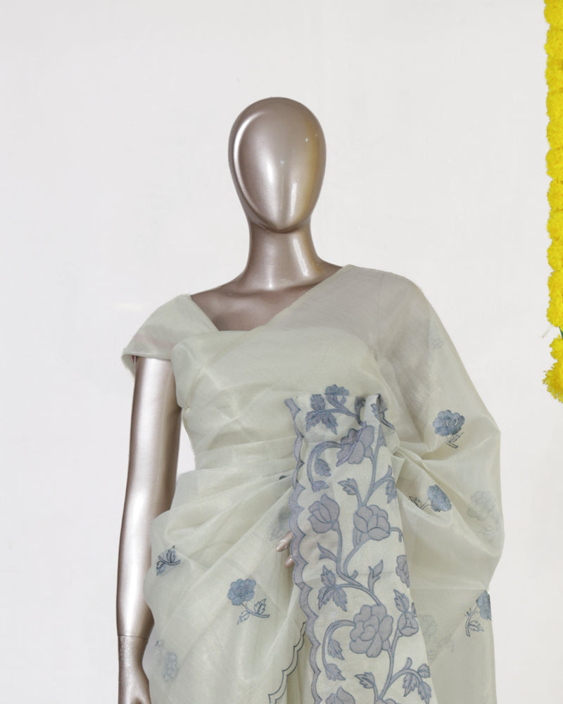 Silver Bloom Tissue Organza Saree