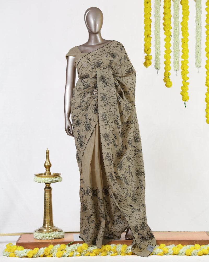 Midnight Bloom Raw Silk Saree