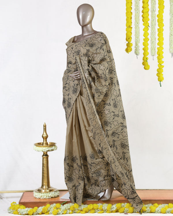 Midnight Bloom Raw Silk Saree