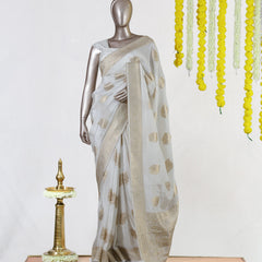 Ivory Crepe Silk Banarasi Onam Saree