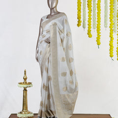 Ivory Crepe Silk Banarasi Onam Saree