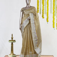 Golden Tissue Floral Border Onam Saree