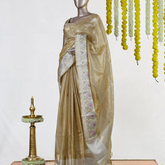 Golden Tissue Floral Border Onam Saree