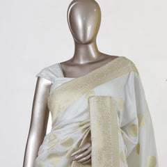 Ivory Crepe Silk Banarasi Polka Dot Onam Saree