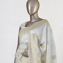 Ivory Crepe Silk Banarasi Polka Dot Onam Saree