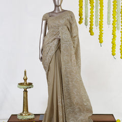 Beige Semi-Jute Embroidered Onam Saree