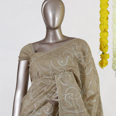 Beige Semi-Jute Embroidered Onam Saree