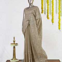 Beige Semi-Jute Embroidered Onam Saree