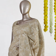 Beige Semi-Jute Floral Embroidered Onam Saree