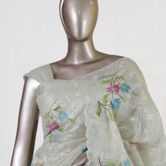 Ivory Tissue Kota Floral Embroidered Onam Saree