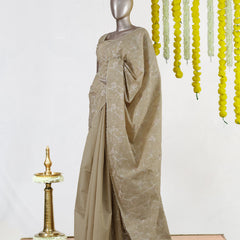 Beige Semi-Jute Floral Embroidered Onam Saree