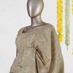 Beige Semi-Jute Floral Embroidered Onam Saree