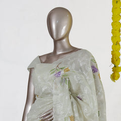 Ivory Tissue Kota Floral Embroidered Onam Saree