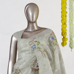 Ivory Tissue Kota Floral Embroidered Onam Saree
