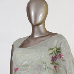 Ivory Tissue Kota Pink Floral Embroidered Onam Saree