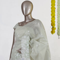 Ivory Tissue Kota Floral Embroidered Onam Saree