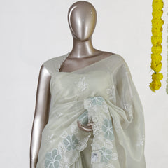 Ivory Pearl Blossom Embroidered Kota Tissue Onam Saree