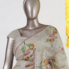 Ivory Blossom Embroidered Tissue Kota Onam Saree