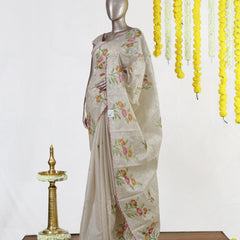 Ivory Blossom Embroidered Tissue Kota Onam Saree