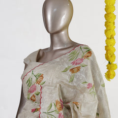 Ivory Blossom Embroidered Tissue Kota Onam Saree