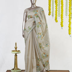 Ivory Meadow Embroidered Tissue Kota Onam Saree | Silks by Santinni