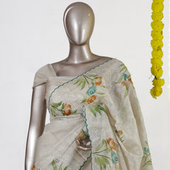Ivory Meadow Embroidered Tissue Kota Onam Saree