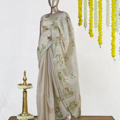 Ivory Meadow Embroidered Tissue Kota Onam Saree