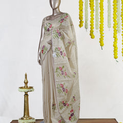 Ivory Lavender Bloom Embroidered Tissue Kota Onam Saree