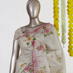 Ivory Rose Blossom Embroidered Tissue Kota Onam Saree