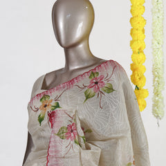 Ivory Rose Blossom Embroidered Tissue Kota Onam Saree