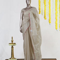 Ivory Heritage Embroidered Tissue Kota Onam Saree | Silks by Santinni