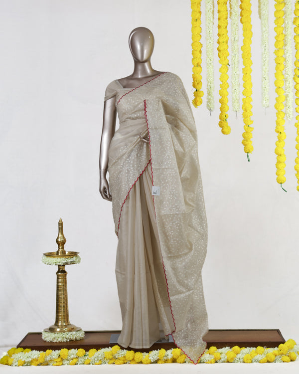 Ivory Heritage Embroidered Tissue Kota Onam Saree | Silks by Santinni