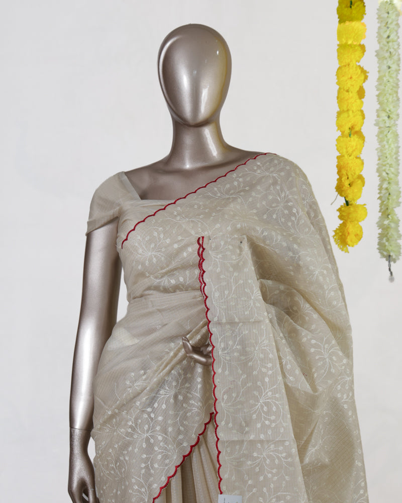 Ivory Heritage Embroidered Tissue Kota Onam Saree