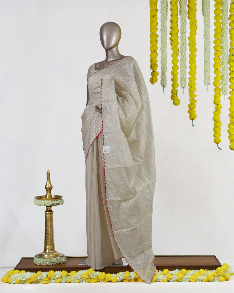 Ivory Heritage Embroidered Tissue Kota Onam Saree