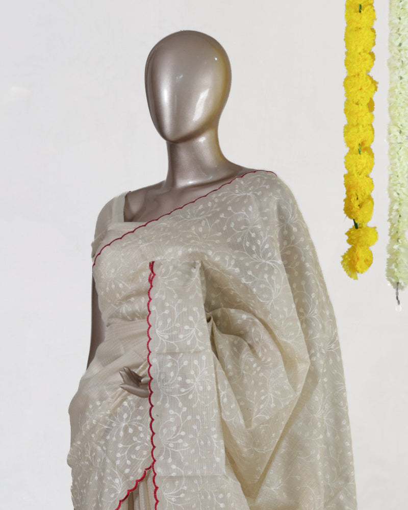 Ivory Heritage Embroidered Tissue Kota Onam Saree
