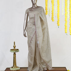 Ivory Ruby Heritage Embroidered Tissue Kota Onam Saree | Silks by Santinni