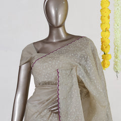 Ivory Ruby Heritage Embroidered Tissue Kota Onam Saree