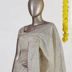 Ivory Ruby Heritage Embroidered Tissue Kota Onam Saree
