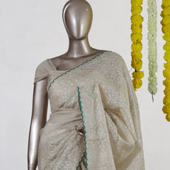 Ivory Emerald Heritage Embroidered Tissue Kota Onam Saree