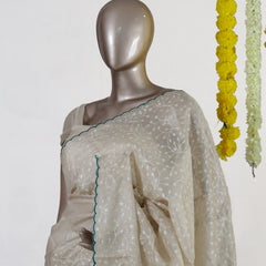 Ivory Emerald Heritage Embroidered Tissue Kota Onam Saree